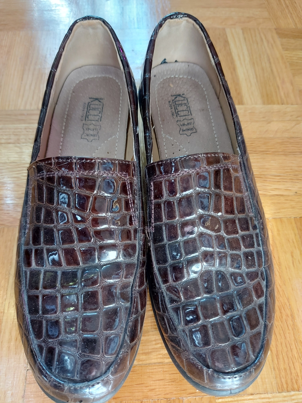 Kucci Genuine Leather Croc-Embossed Brown Slip-On Loafers